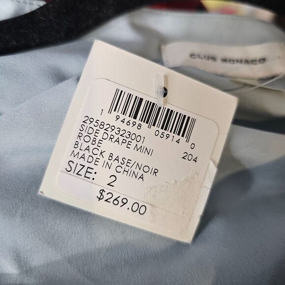 Club Monaco Wrap Dress Womens Size 2 Side Drape Mini Silk Black Blue Work Date - Picture 10 of 13